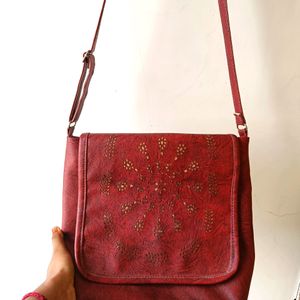 Maroon Messenger Bag For Ladies.