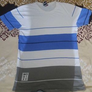 MENS ROUND NECK WHITE GREY AND BLUE COLOUR T-SHIRT