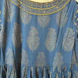 Full Flair Blue Printed Kurtha