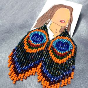 Peacock Feather Earrings (Handmade)