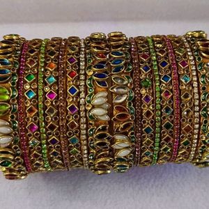 Handmade Multi Colour Kundan Thread Bangles Set