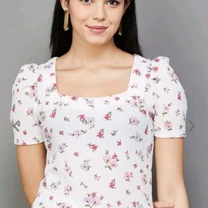 White Printed Floral Top Women