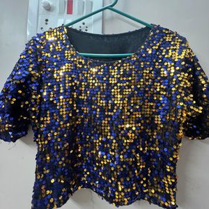 Royal blue & Yellow Full Body Sequin Crop Top