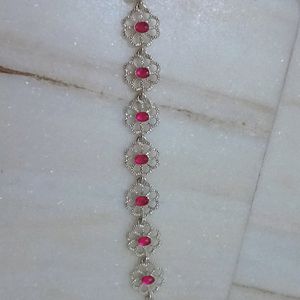 Silver And Pink Colour Diamond Bracelet