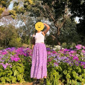 Lilac Floral Midi Skirt