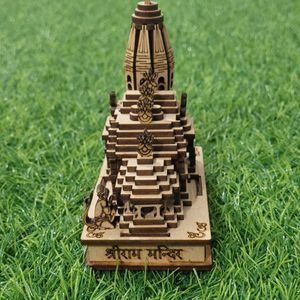 Miniature Wood Crafted Ram Mandir With Chandan