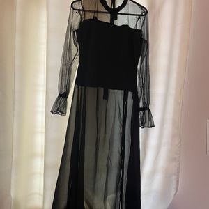 Black Sheer Tunic Top With Slit