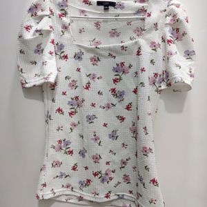 White Printed Floral Top Women