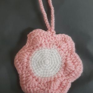 Crochet Pink Flower Bag Charm