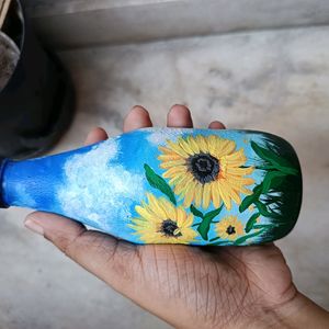 Mini Handpainted Sunflower Art On Glass Bottle