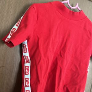 Red Top With Levis Strip At The Sides Turtle Neck