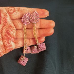 Pink and Golden long Earrings