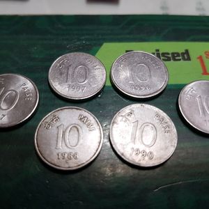 Very Antique 10 Paisa Coins Set Of 6
