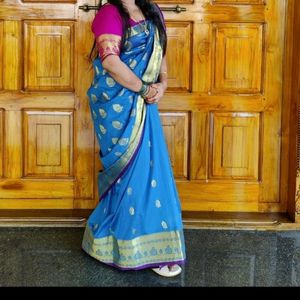 Blue Soft Silk Saree With Blouse