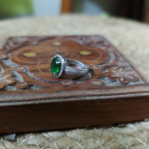 92.5 Pure Silver Green Stone Ring