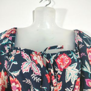 Navy Blue With Floral Print Tops (Women's)