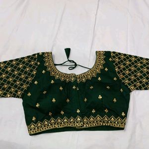 Partywear Bottle Green Heavy Work Blouse