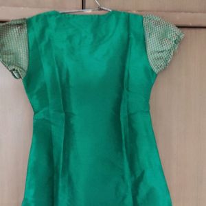 Women Green Silk Short Kurti/ Top/ Blouse