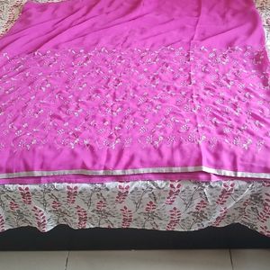 Embroidered Saree With 2 Blouses Stitched