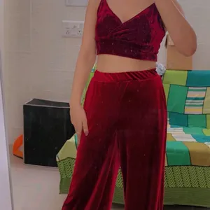 SHEIN SXY Velvet Coord Set Crop Top Palazzo Pant