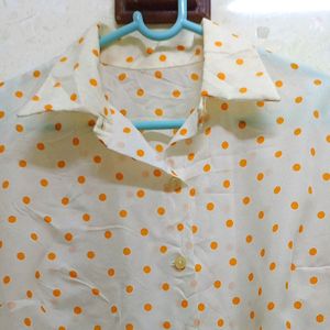 Orange Polka Dot Print S-hirt For Women's