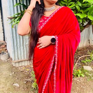 Red Velvet Saree