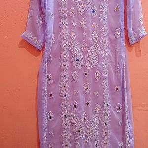 Chikankari Kurti With Mirror Work