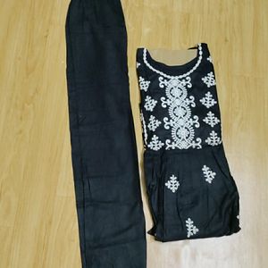 Black Chikankari Kurta Pant Set😍size Fits L To Xl