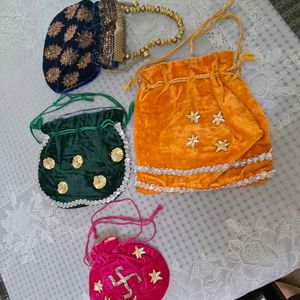 Combo of 4 Velvet Potli Bags