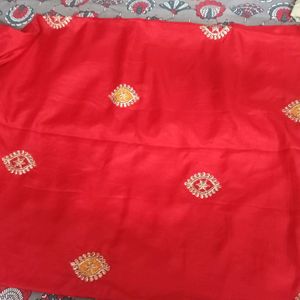 Red And Yellow Saree Without Blouse