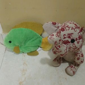 Soft Toys Combo - Elephant And Fish