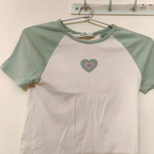 H&M Girls Green & Beige Cotton Jersey CroppedTop