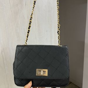 Black Sling Bag With Gold Chain