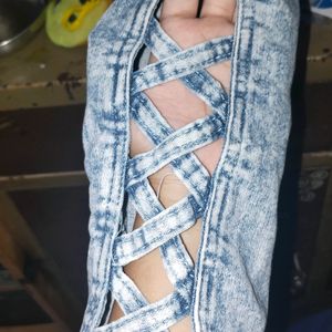 Blue Jeans With Side Cut Design