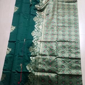 Green Flower Design Soft Lichi Silk Saree