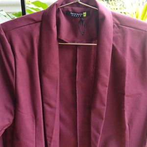 Chic Maroon Single Breasted Blazer Women