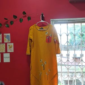 Yellow Cotton Kurta In Size L