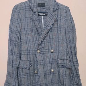 Grey Checked Blazer Double Breasted Buttom(Women)