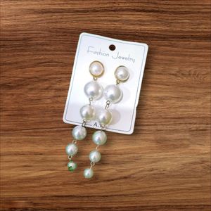 Stunning White Pearl Long Earrings