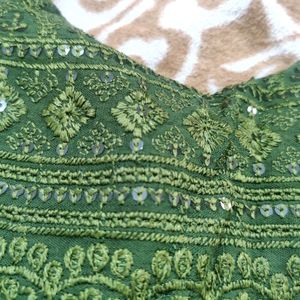 Green Flare Ethnic Top ( Padded)