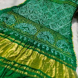 Pure Gaji Silk Peacock Pallu Bandhej Saree