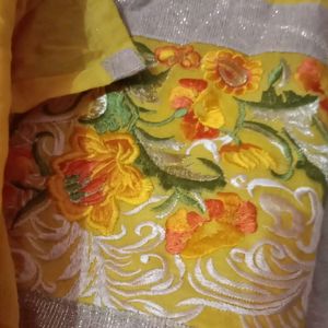 Beautiful Yellow Kurta Set With Dupatta Patch Work