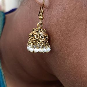 Oxidise Earring With Moti Latkan