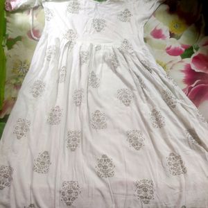 White Cotton Anarkali Dress Kurta With Belt