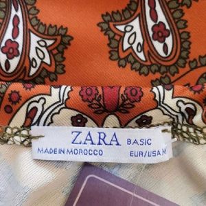 Zara Basics Copper Cream Paisley Print Scarf Top S