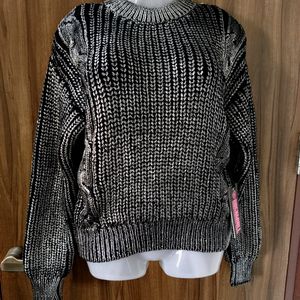 Rock and Roll Cowgirl Metallic Cable Knit Sweater