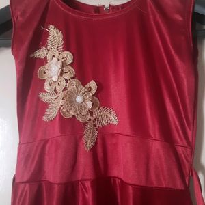 Maroon Colour Silk Ethnic Full Lenth Frock