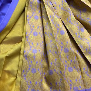 New Yellow N Purple Semi Kanchi Soft Silk Saree