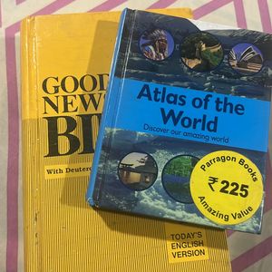 2 books- Atlas Illustrated and Bible