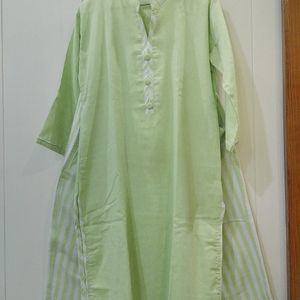 Green Kurta with Striped Bottom